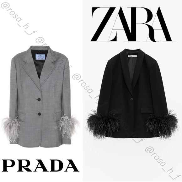 ZARA BLACK STRAIGHT CUT FEATHER BLAZER - Picture 2 of 10